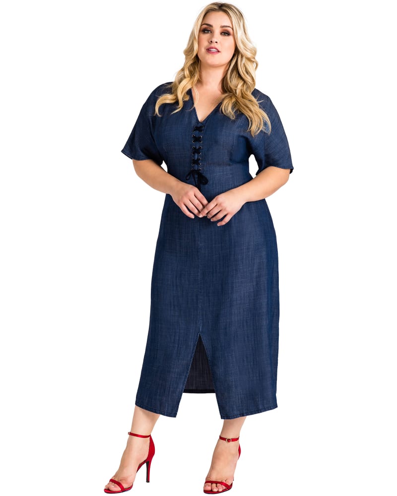 Denim midi dress plus size on sale